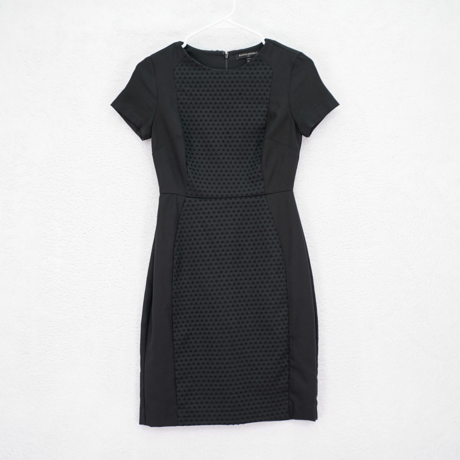 Banana Republic Black Polyester Spandex Sheath Dress Swiss Dot Petite 00P