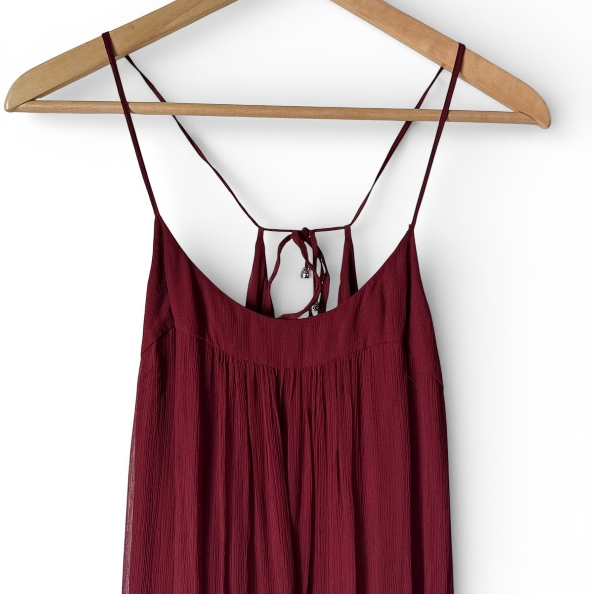 Anthropologie Floreat Saffa Chiffon Tiered Maxi Peasant Dress Women Size S Wine