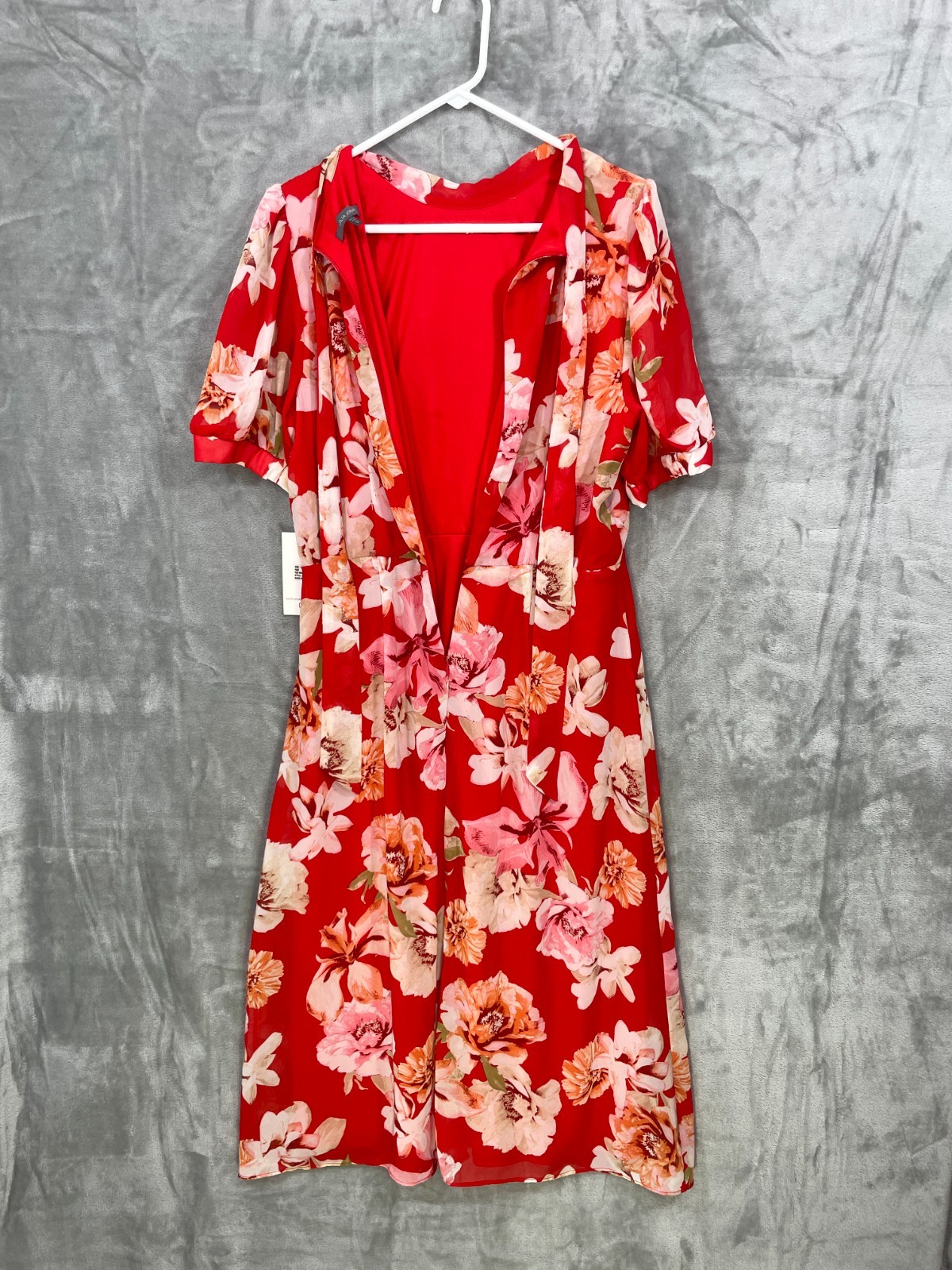 Julia Jordan Floral Print Puff Sleeve Mock Neck Midi Dress Size 12 Red Multi NWT
