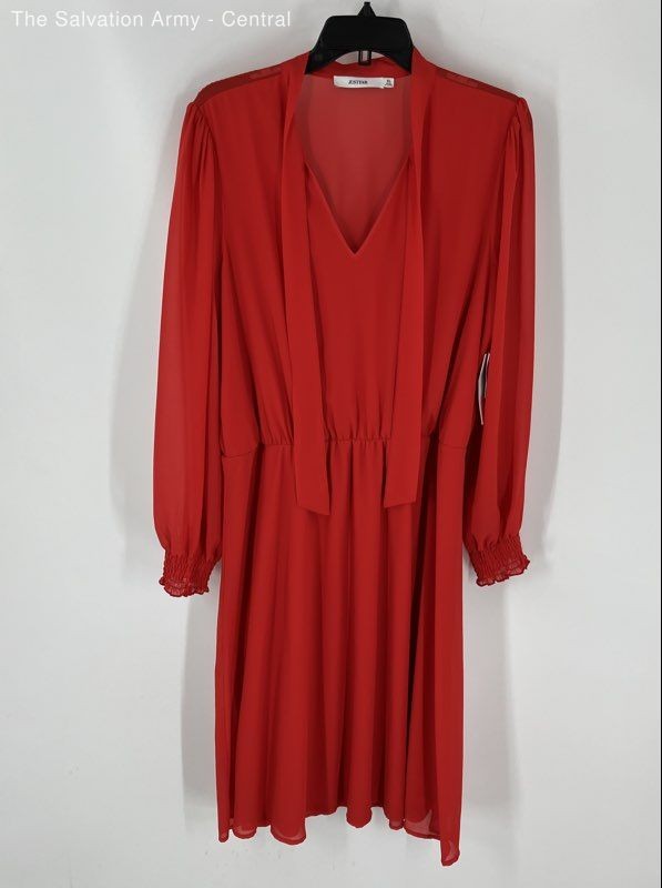 Justfab Womens Red Long Sleeve Tie Neck Fit & Flare Dress Size X-Large