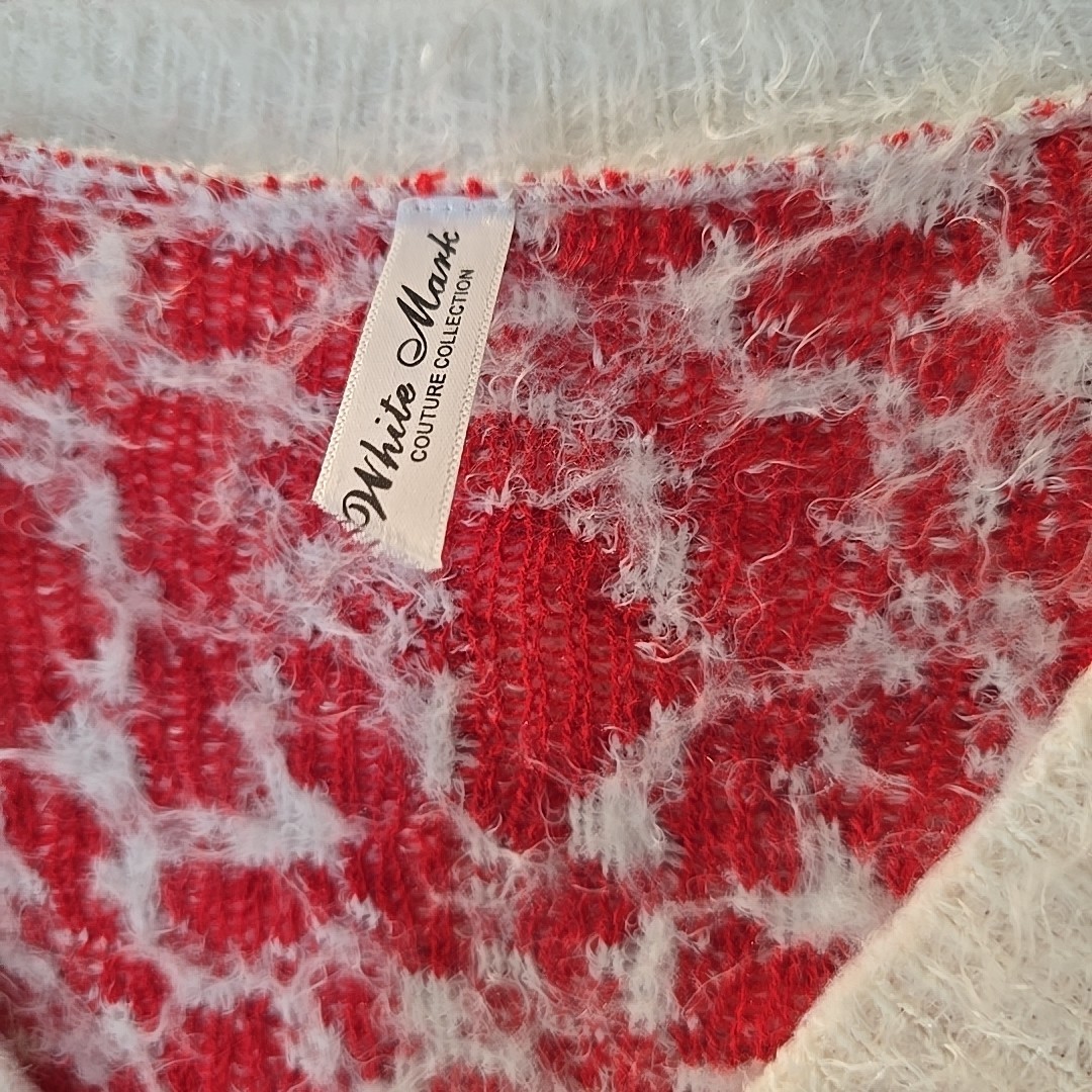 White Mark Bodycon Fuzzy Knit Sweater Dress Long Sleeve Red/white Romantic Boho