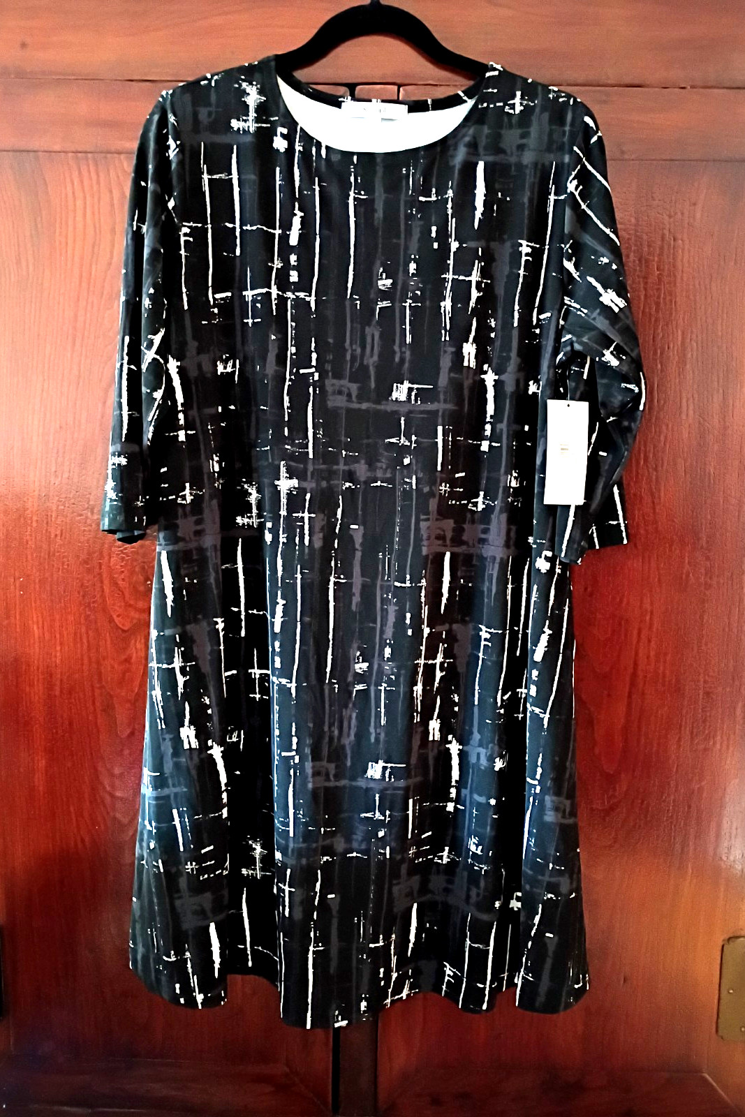 NWT Sympli 14 Trapeze Dress Drifting Lines Black