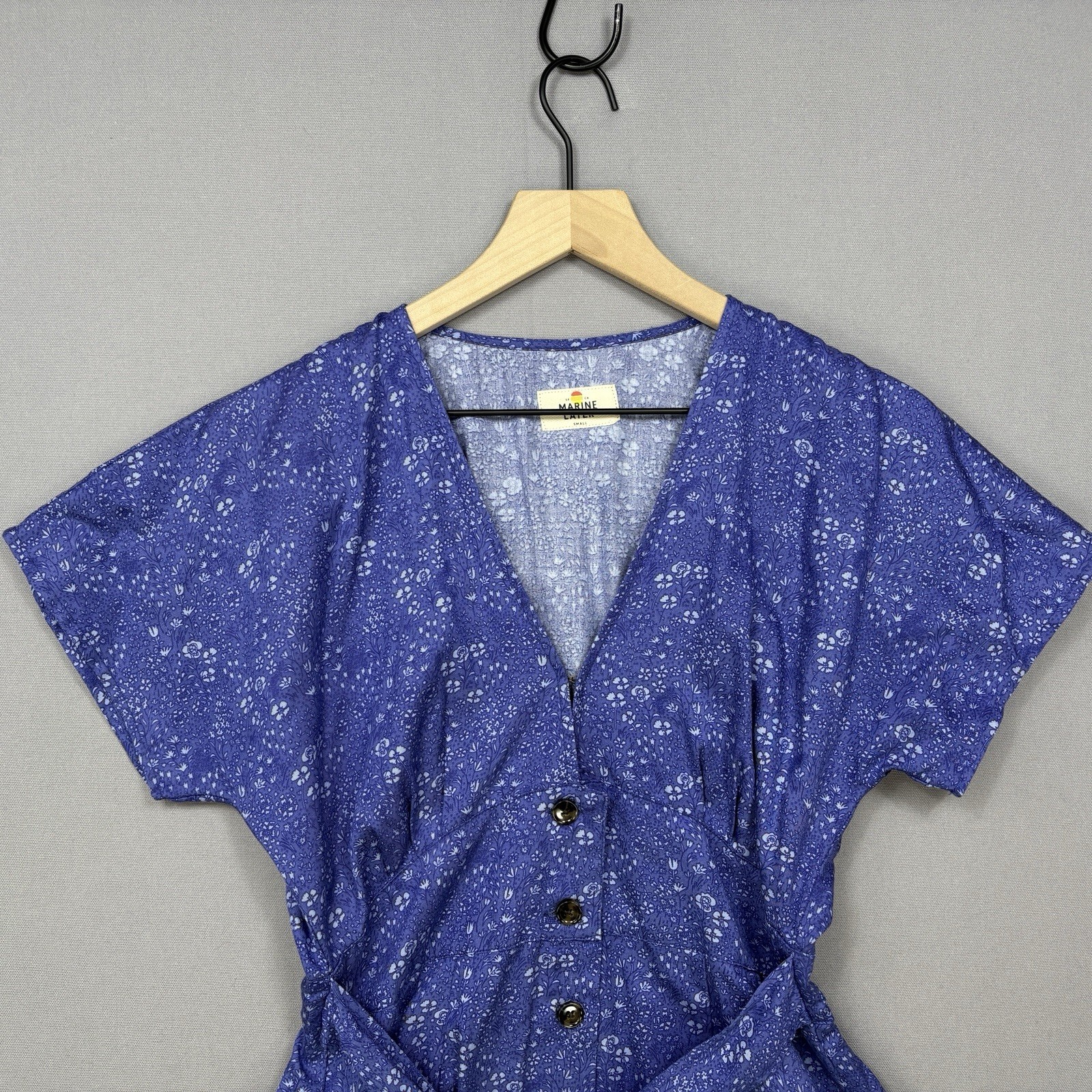 Marine Layer Camila Mini Dress S Blue SF Toil Print Button Front Tie Waist 2022