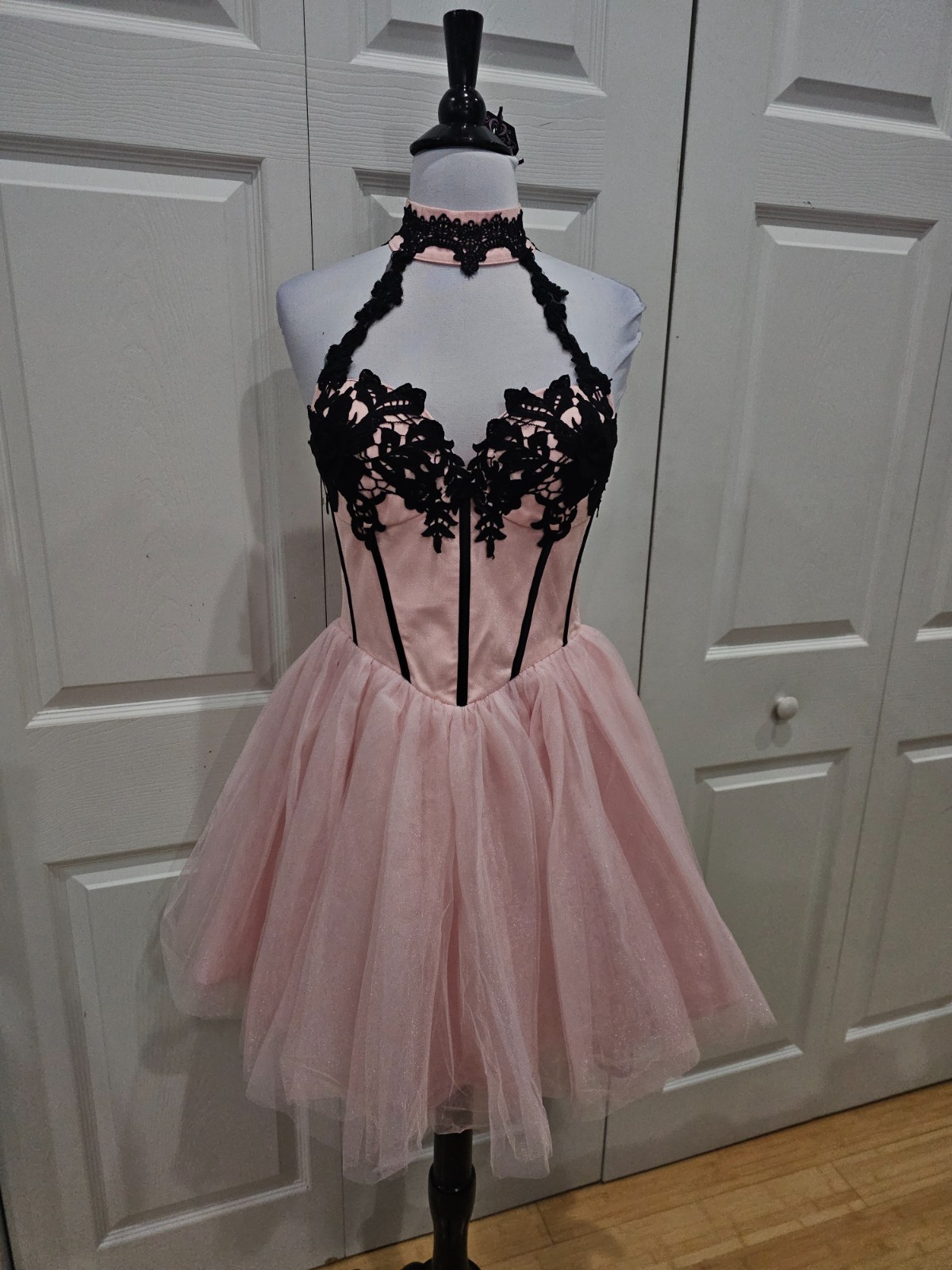 Dolls Kill Unholy Pastel Goth Pink Black Lace The Night Of Corset Tutu Dress S