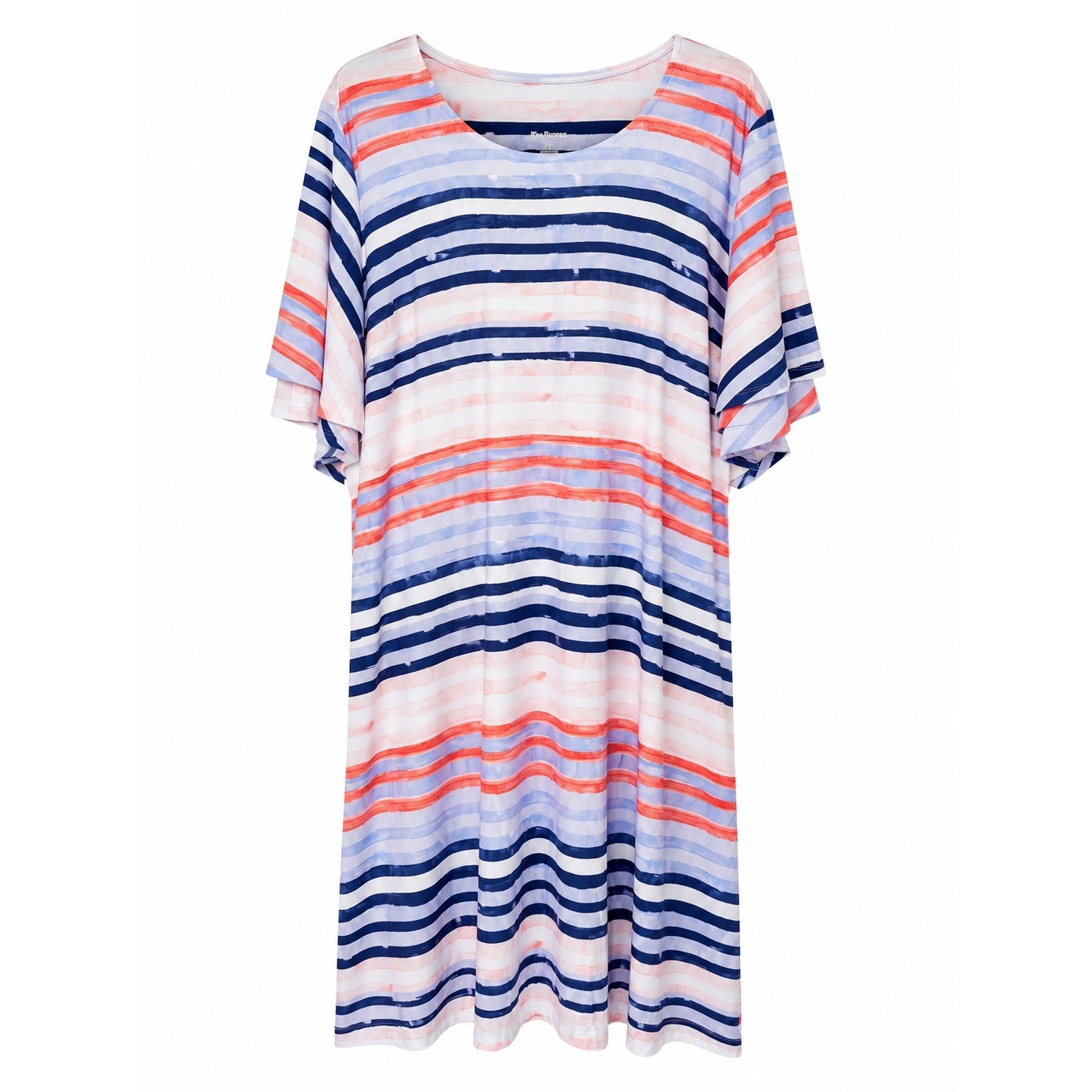 Kim Rogers 4X Watercolor Stripe Swing Dress White Navy Orange Plus Size