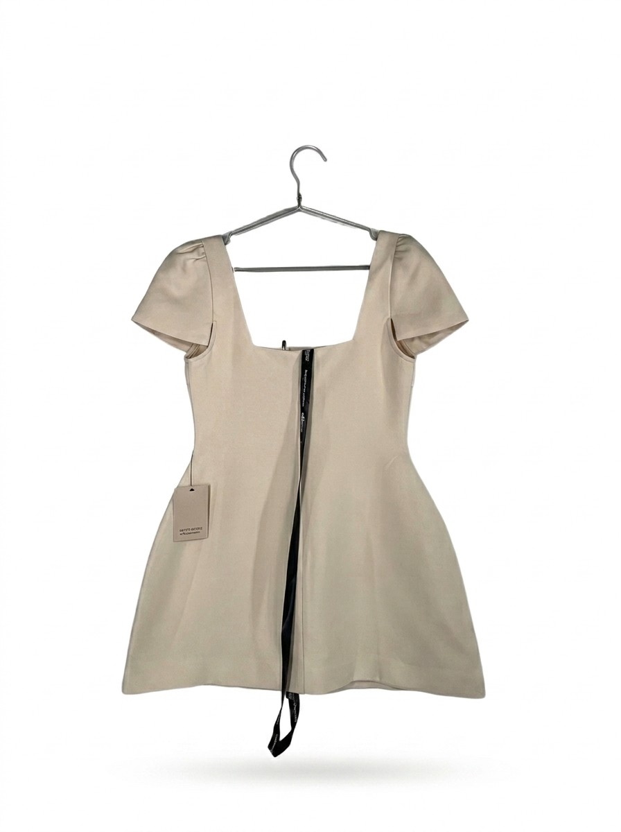 Odd Muse Womens Square Neck Mini Dress Linen Mix Cream