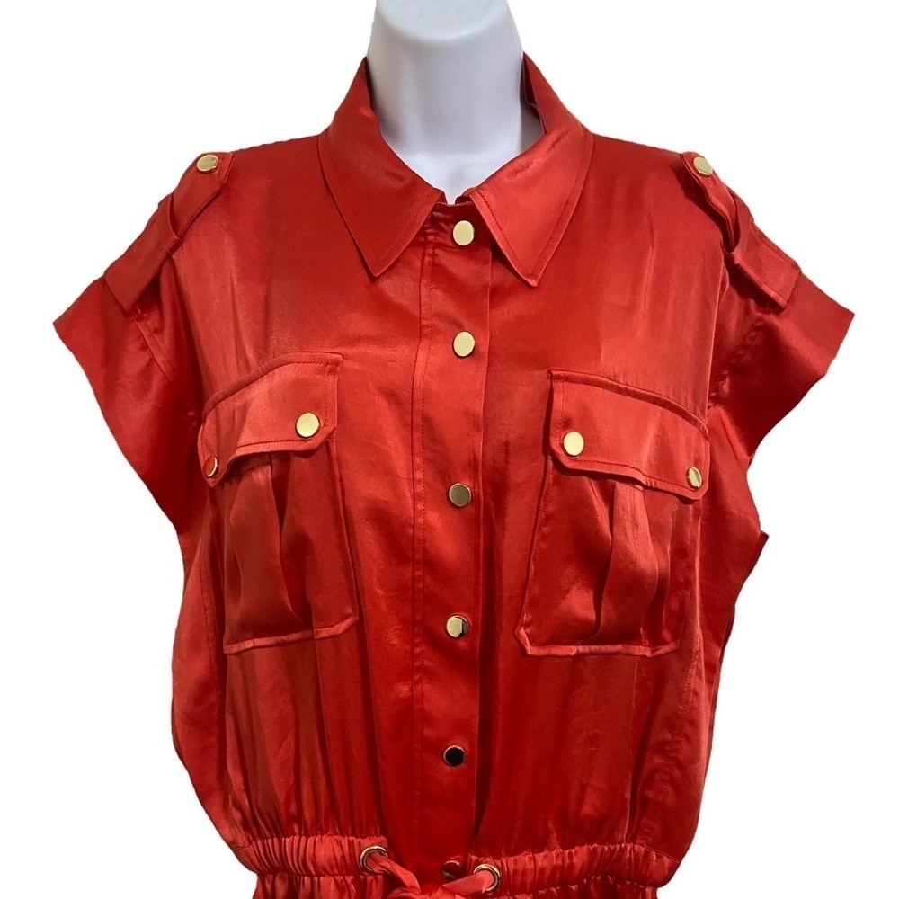 Ramy Brook NEW Vlada Satin Cargo Mini Grenadine Utility Dress Drawstring Waist L