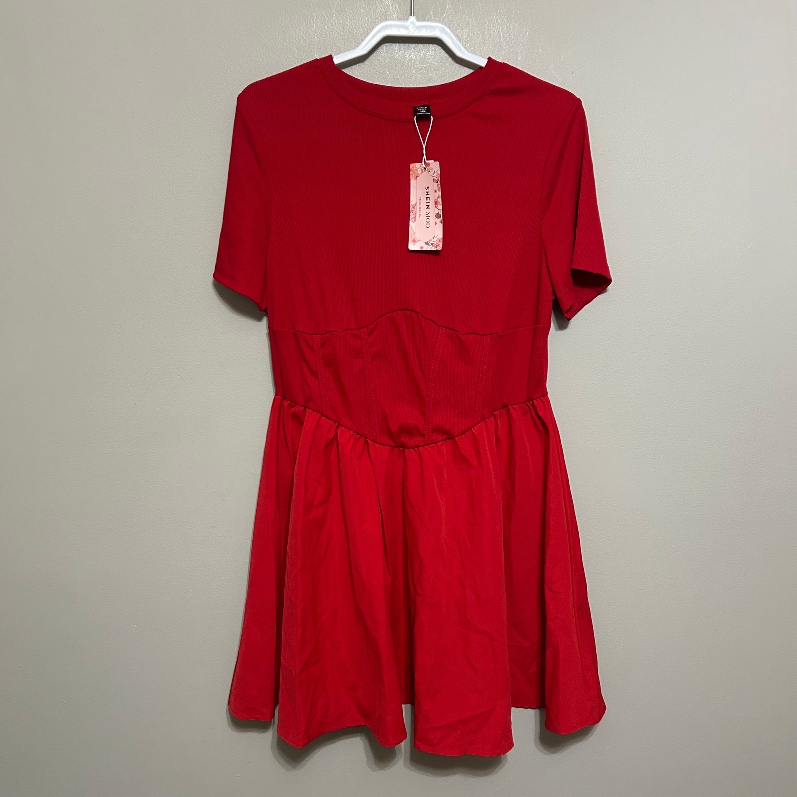 SHEIN Women’s Dress 1XL Red Coquette Fit and Flare Mini Short Sleeve Trendy Y2K