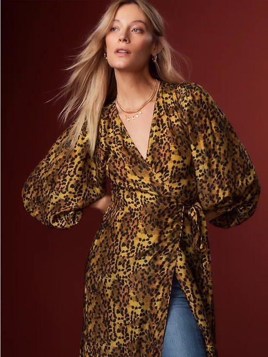 Anthropologie Carolina K Leopard Print Saffron Wrap Maxi Dress Sz Large