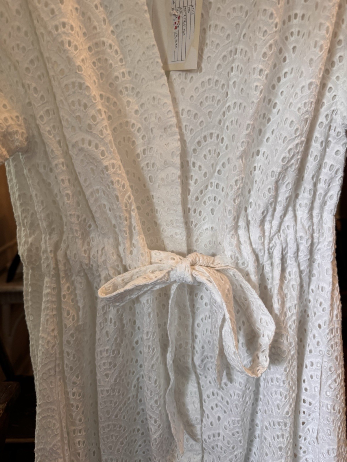 Holly Shae White Eyelet Collared Shirt Dress Bria S/M Cap Sleeve Belted Midi NWT