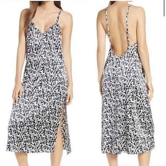 Something Navy Satin Floral Slip Dress Womens XS Coastal Summer Feminine Beach