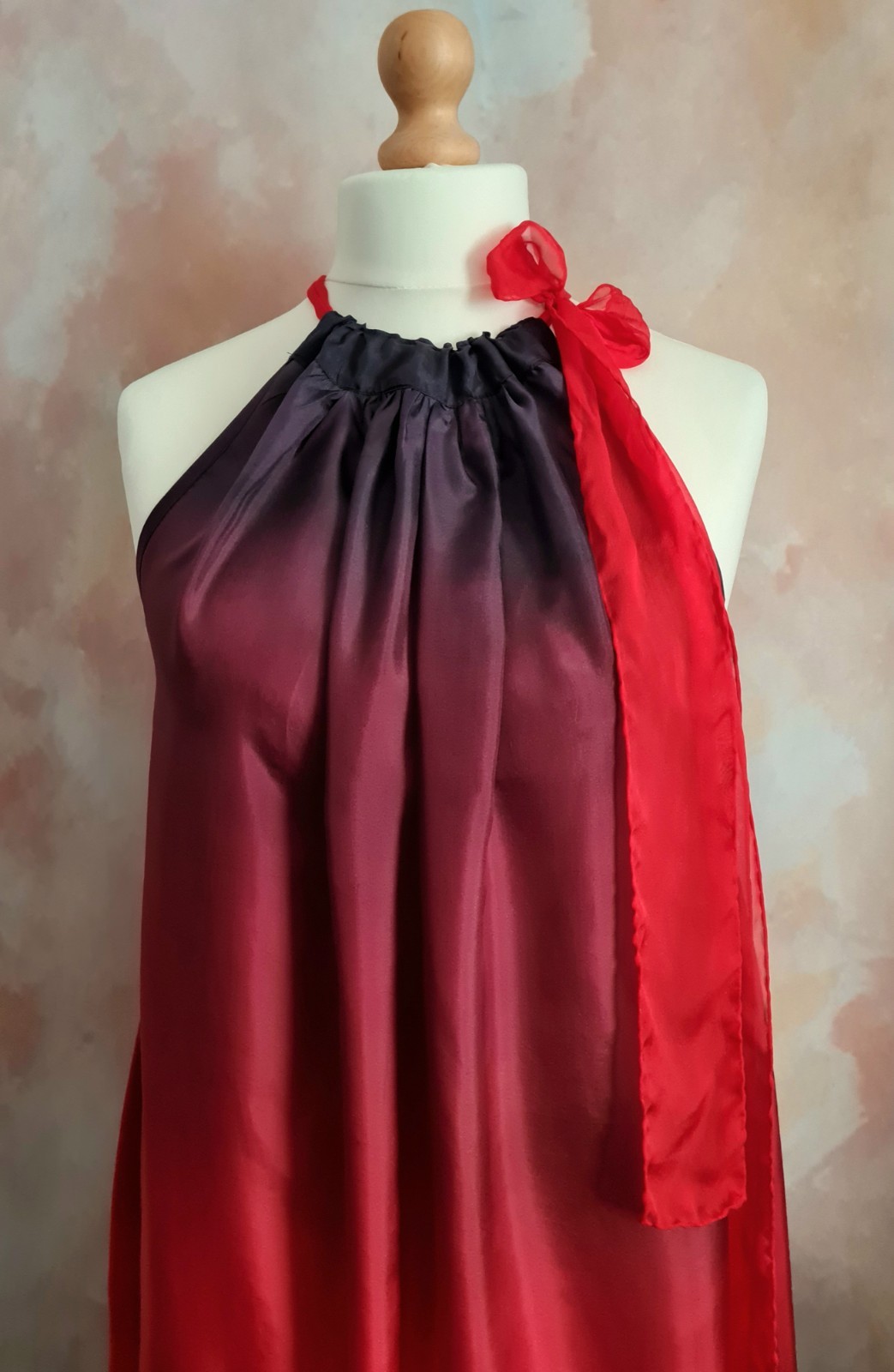 Bespoke Hand Painted Signed Silk Red/Black Tulips Summer Party Dress with Shawl
