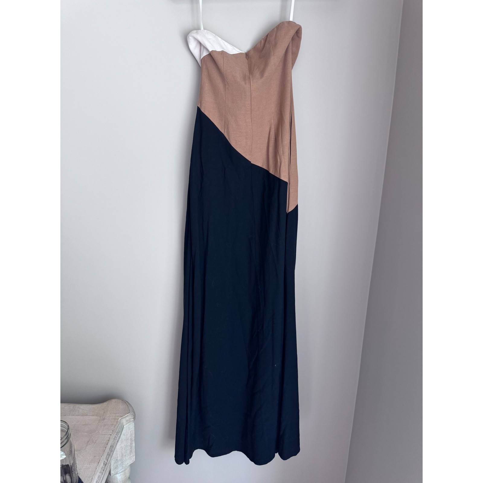 Seven Wonders Colorblock Strapless Maxi Dress Tan Black XS Resort Vacaton