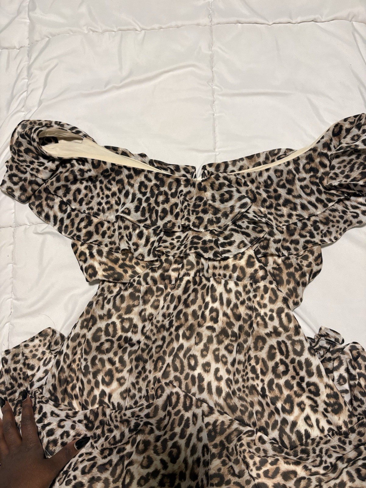 Wayf Leopard Print Ruffle High-Low Maxi Dress – Brown & Cream