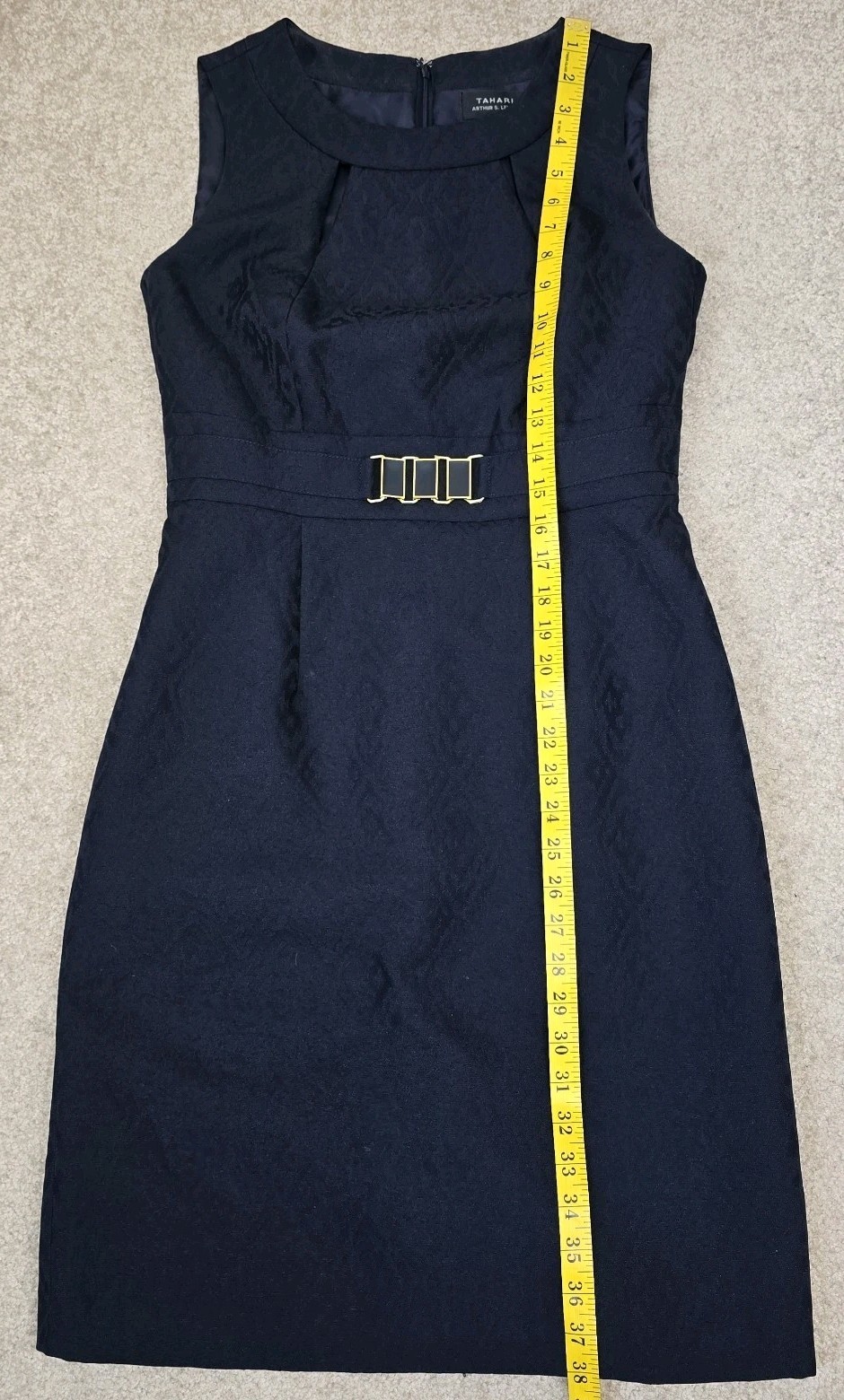 Tahari Arthur S. Levine Raised Pattern Sheath Dress Sz 6 Cut-Out Lined Navy