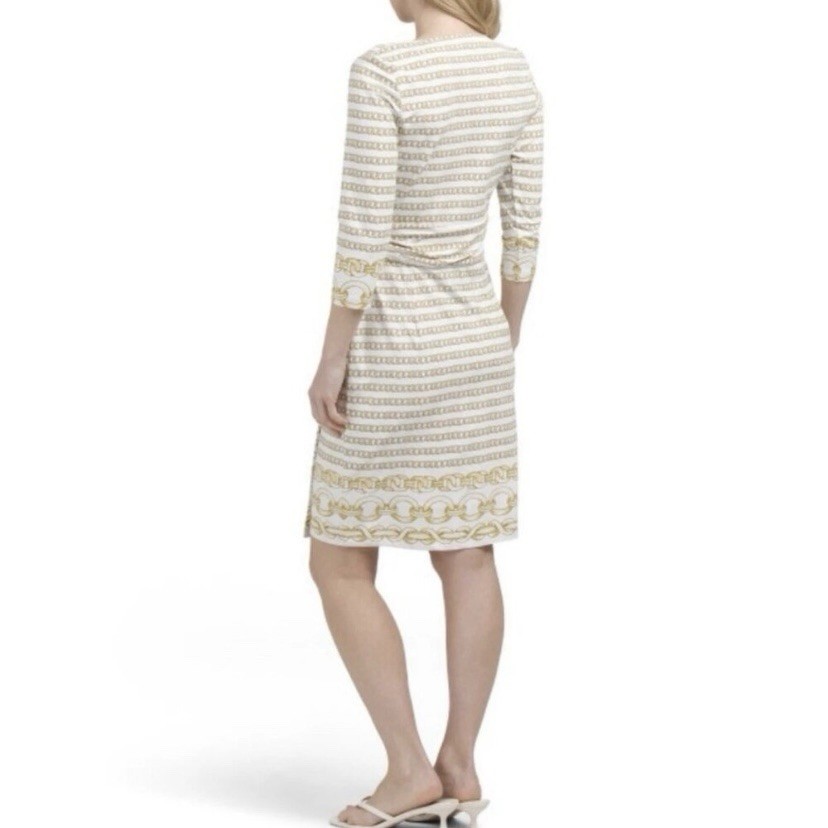 J McLaughlin Dress Womens M Brea Catalina Cloth Faux Wrap Gold Optic Link Preppy