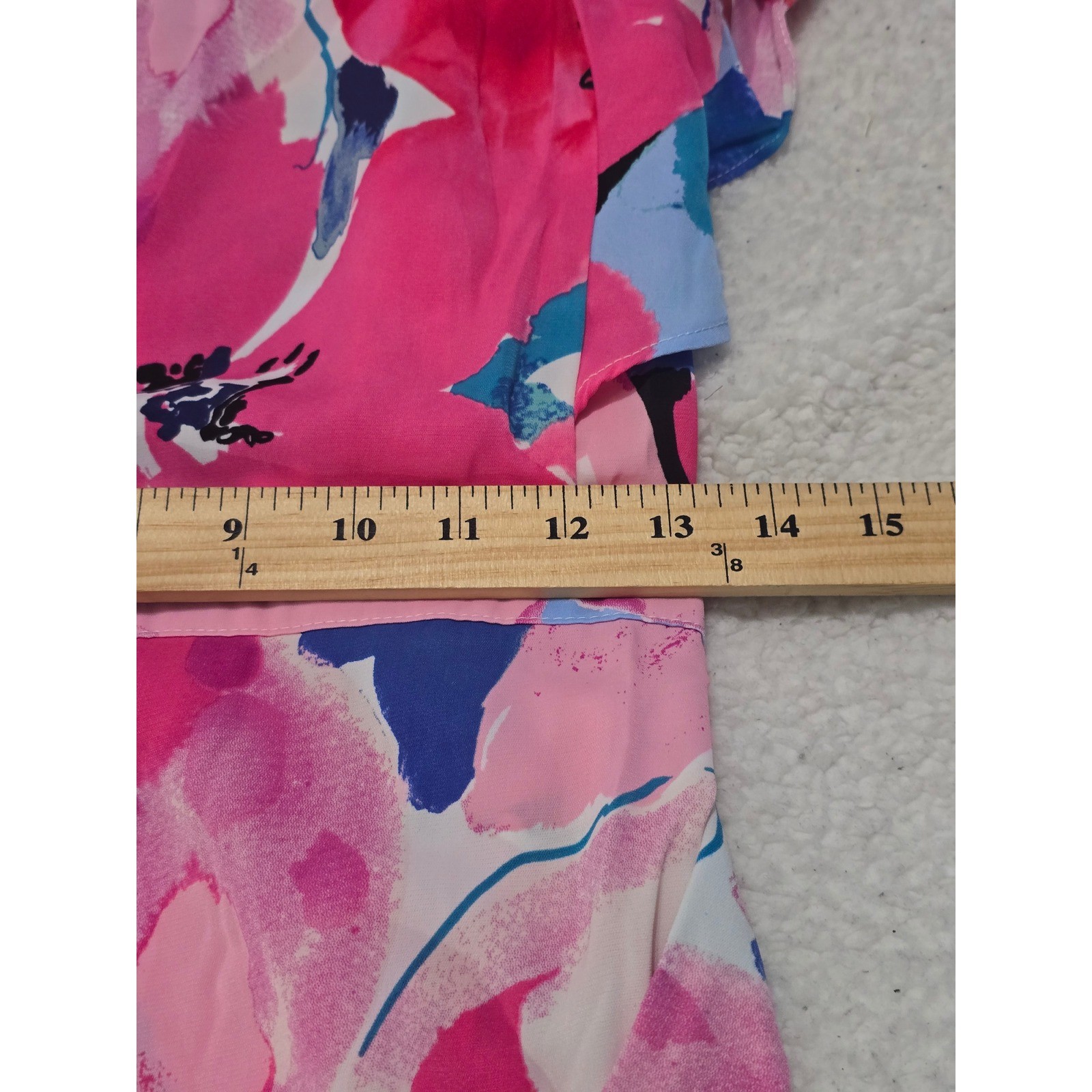 Rose Mix Floral Flutter Sleeve Midi Dress Pink Blue Abstract Print Belted A-Line