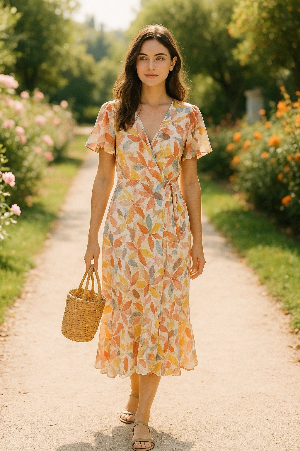 Pretty Garden Maxi Wrap Dress Womens L Floral Garden Party Bohemian Whimsical