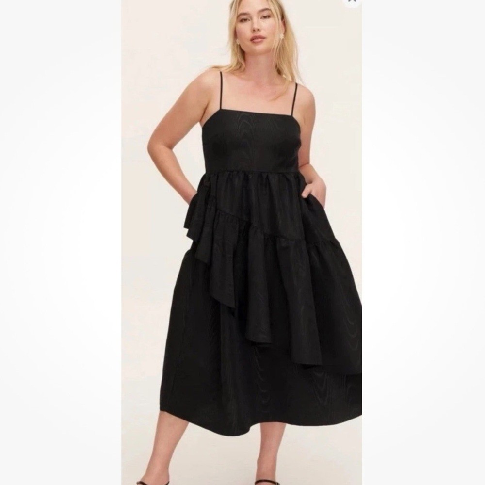 Kate Spade sz XS Black Tiered Ruffle Midi Tank Dress spaghetti strap AC52