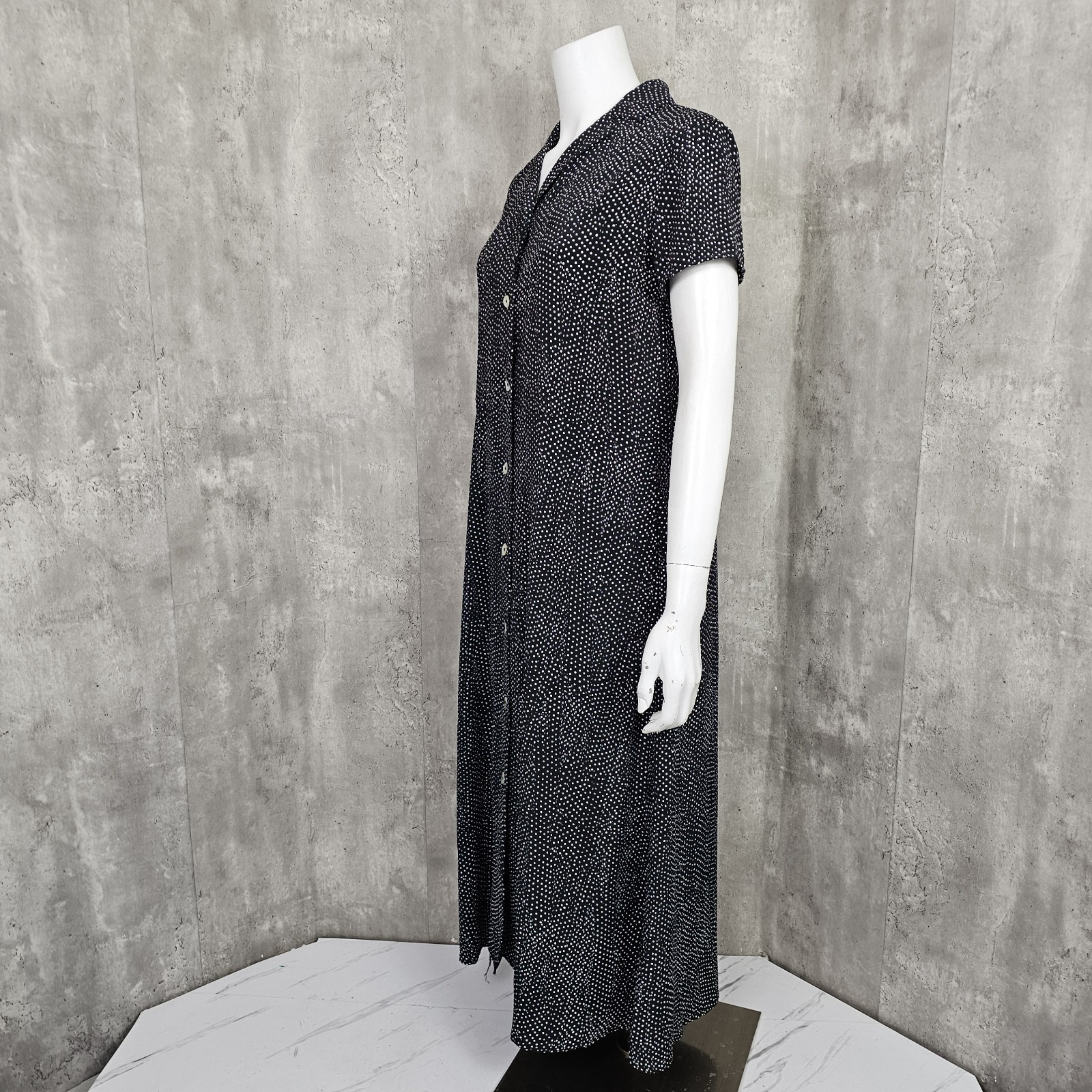 Mod Ref Size S Black White Small Polka Dot Shirt Dress Casual Midi Short Sleeve