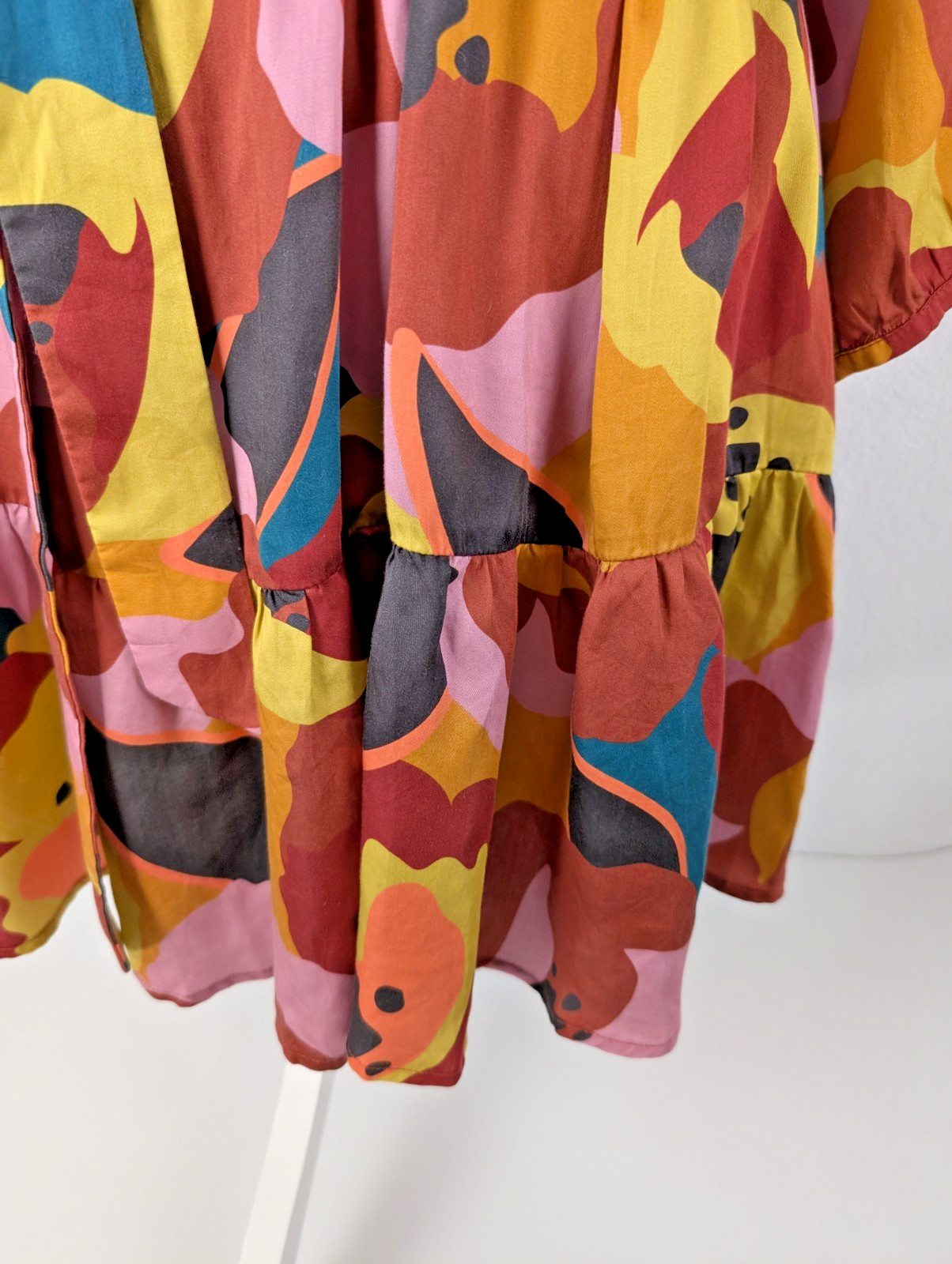 Marine Layer Elise Exploded Floral Mini Dress Tiered Ruffle Sz L Colorful Art