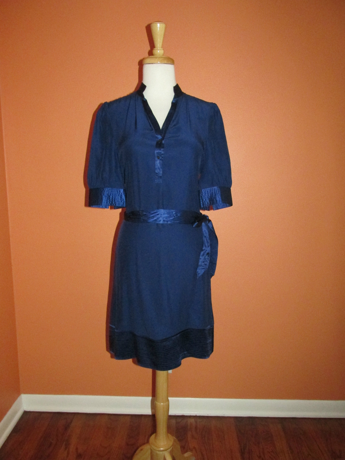 Martin + Osa Size 4 Sapphire Blue Short Sleeve Silk Shirt Dress