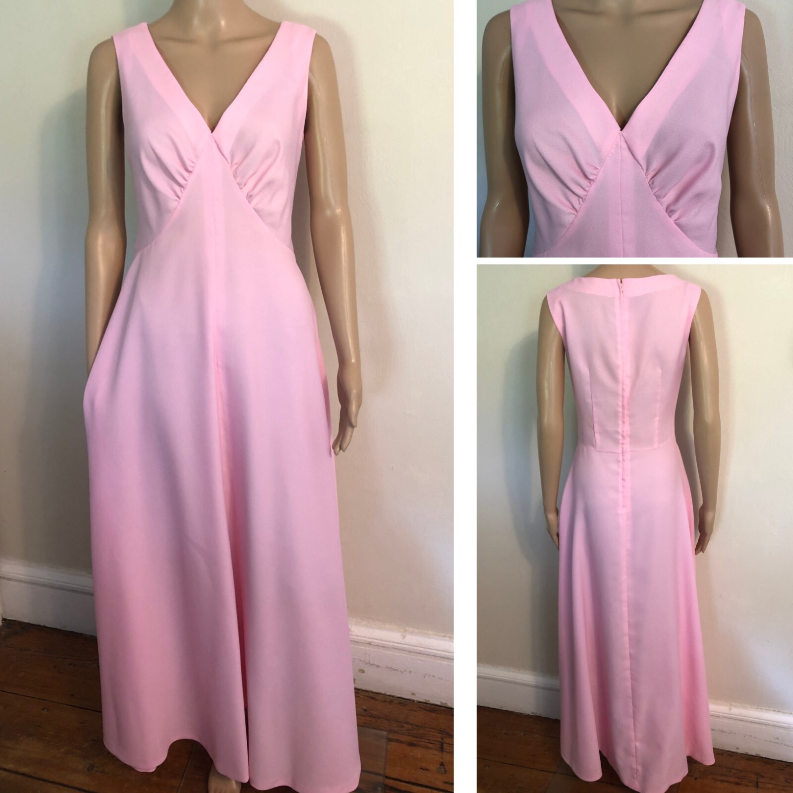 vtg 70s Pink Crepe Fabric Maxi Dress Sz 12 Lightweight Empire Waist EUC