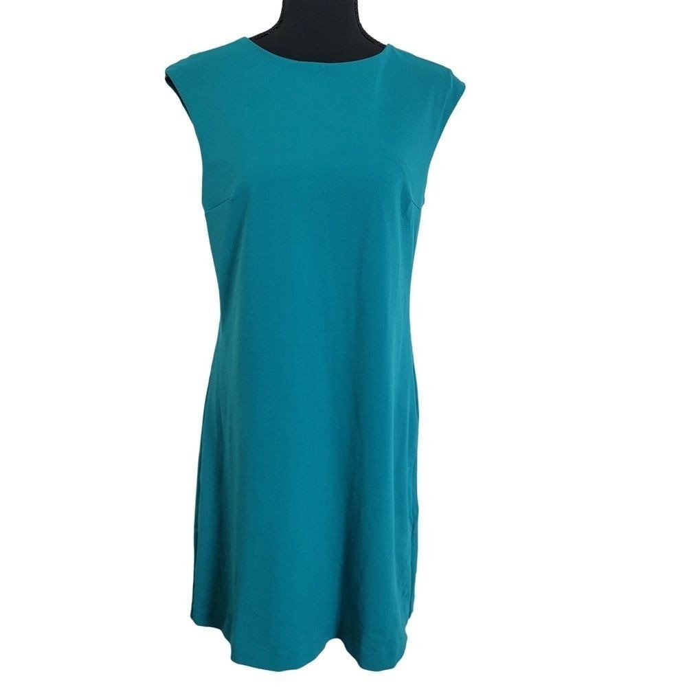 Cynthia Rowley Teal Blue Sleeveless Shift Dress Size 6 Exposed Gold Back Zipper
