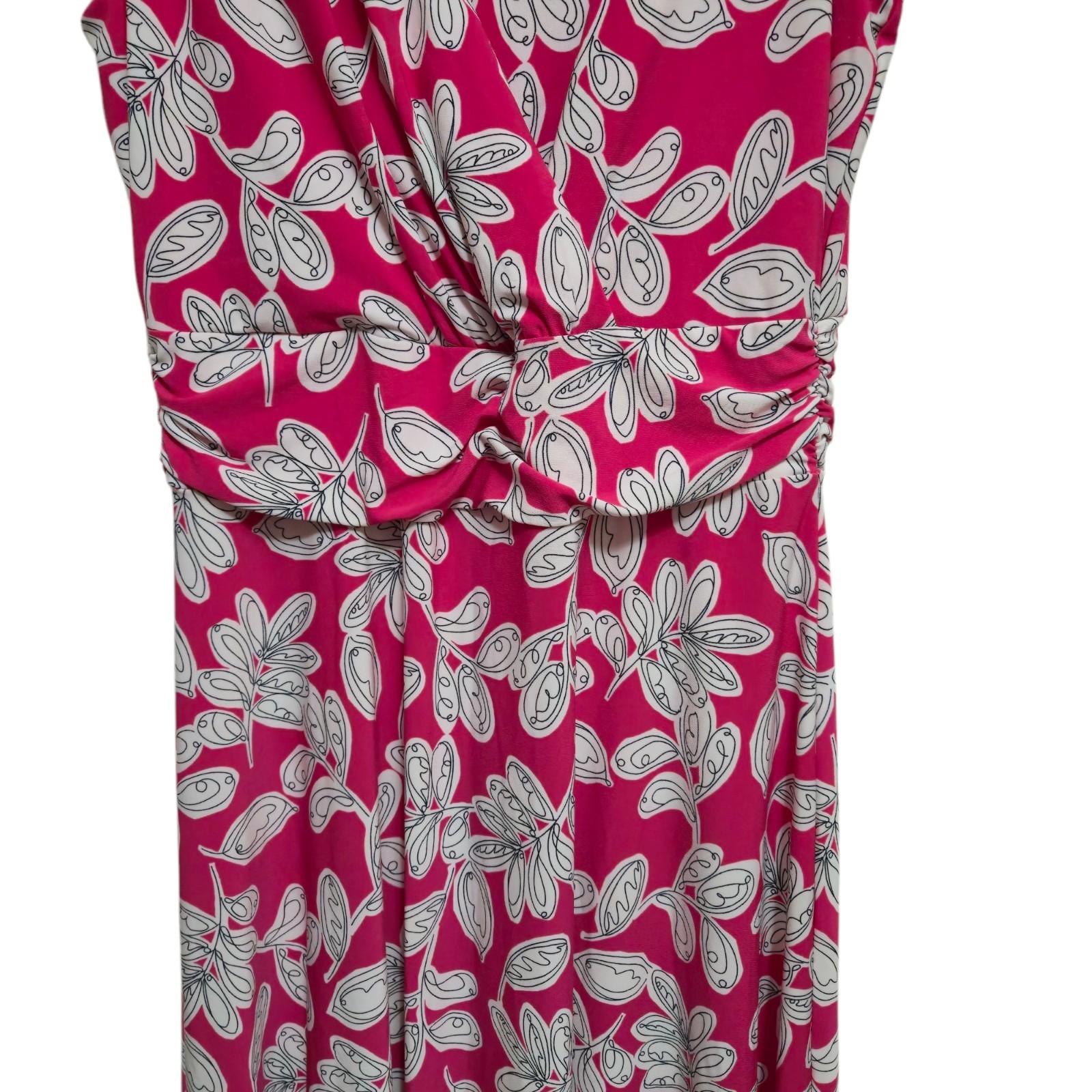 Tommy Hilfiger Dress Size 6 Leaf Pattern Hot Pink Black White Ruched Waist NEW