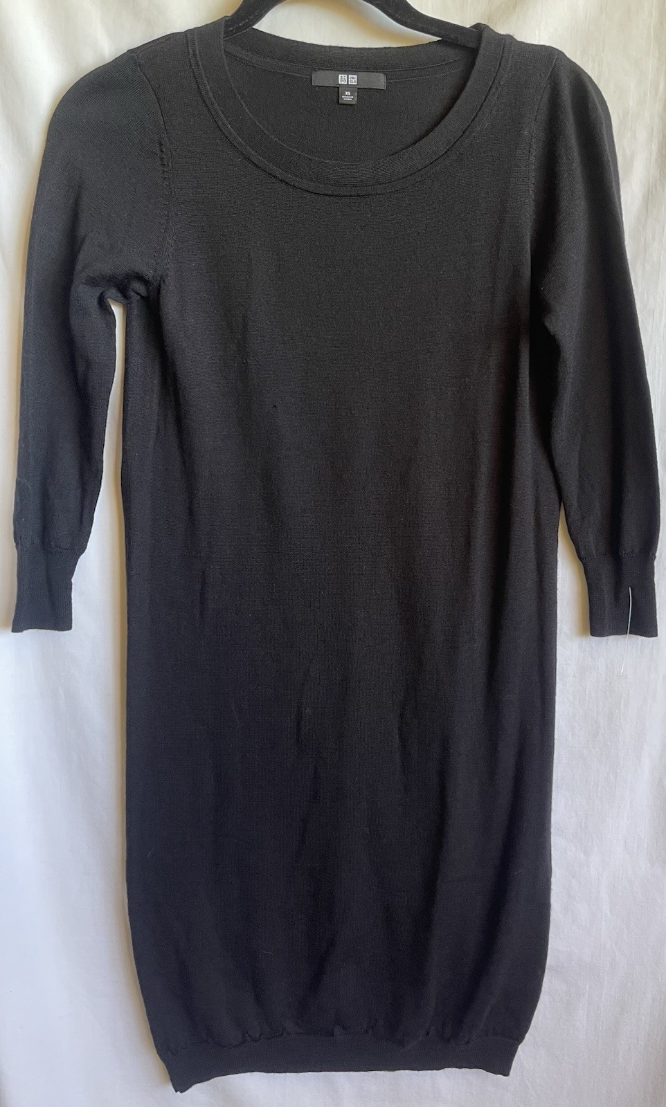 UNIQLO, 100% Wool Woolmark, Black Sweater Sheath Dress, Women’s XS, NWOT