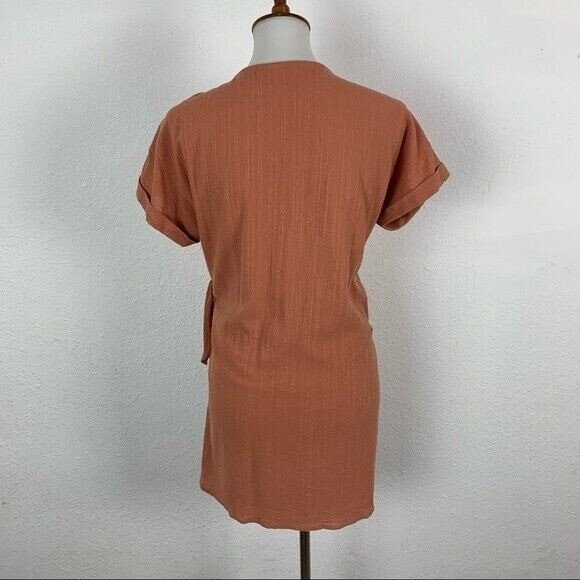 Luca And Grae Rust Orange Wrap Dress Short Sleeve Casual Boho Chic Trendy Small