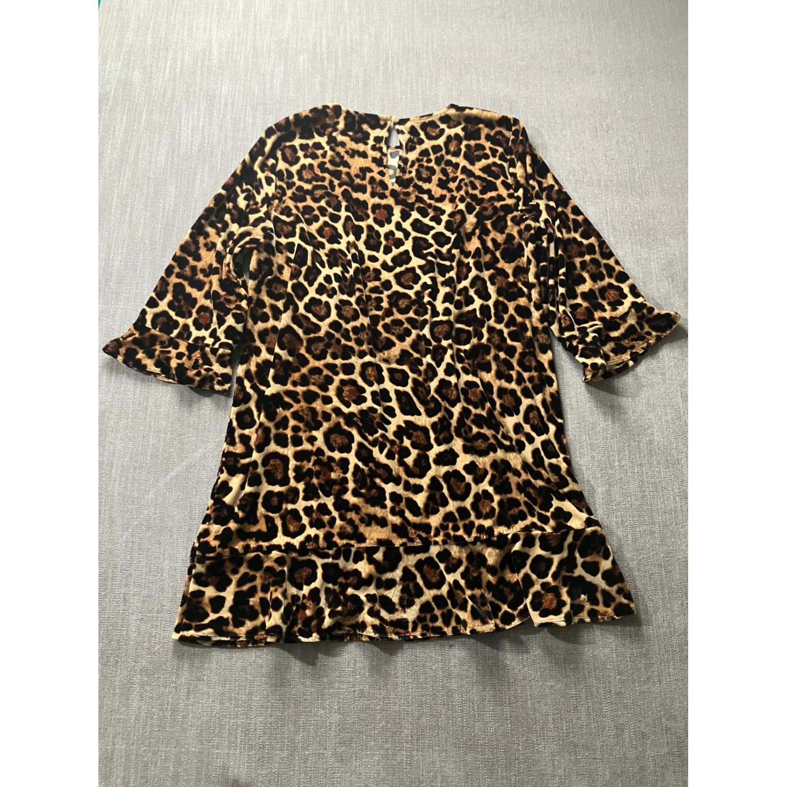LOFT Womens Leopard Print Velvet Ruffle Sleeve Shift Dress Brown Size 14