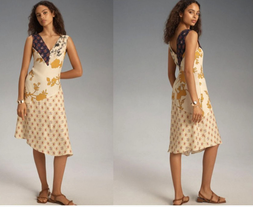 Anthropologie NWT Tracy Reese Plenty Asymmetric Shift Slip Dress Patchwork Small
