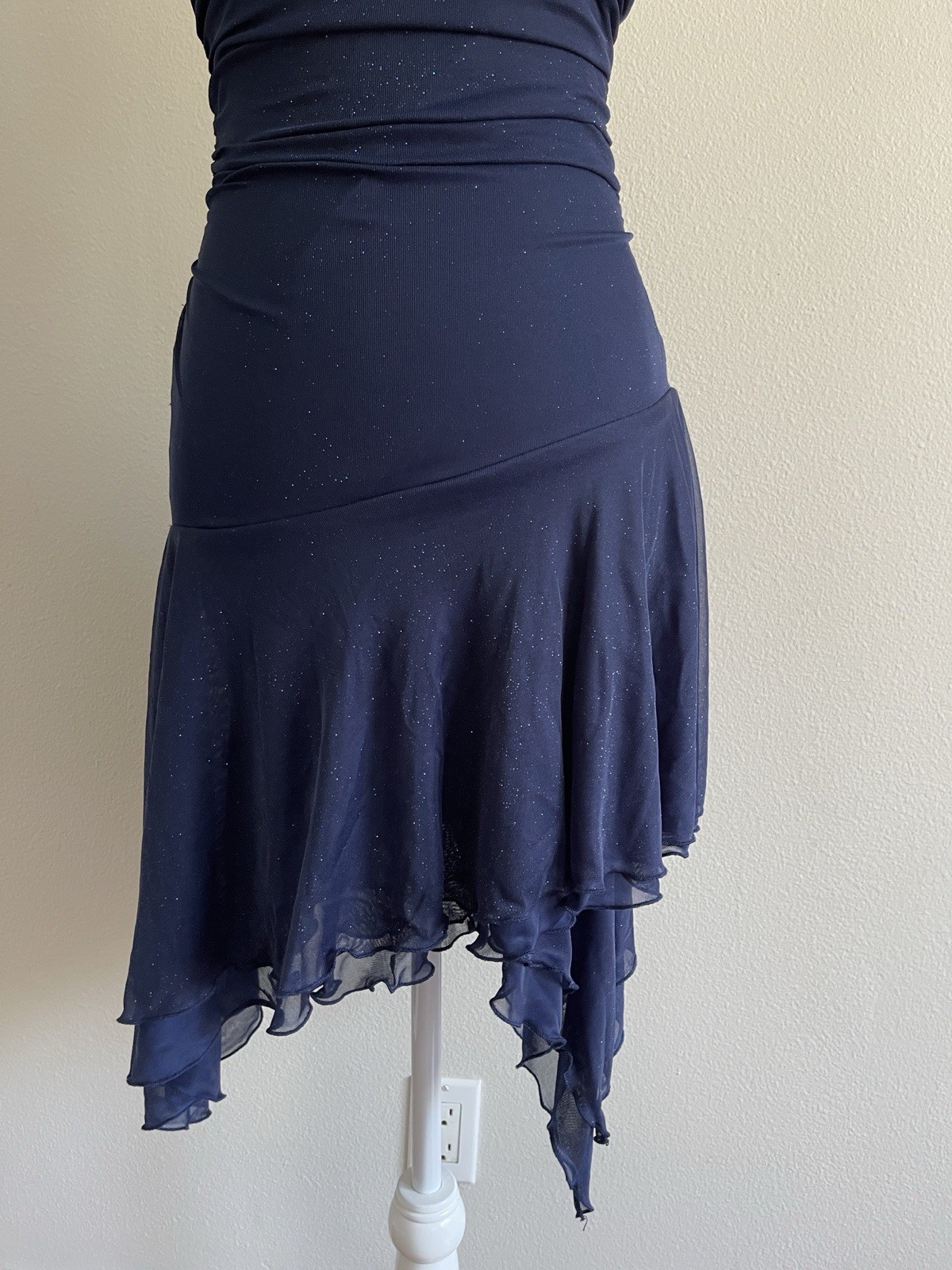 City Studio Vintage Navy Blue Sparkly Asymmetrical Halter Dress Size S