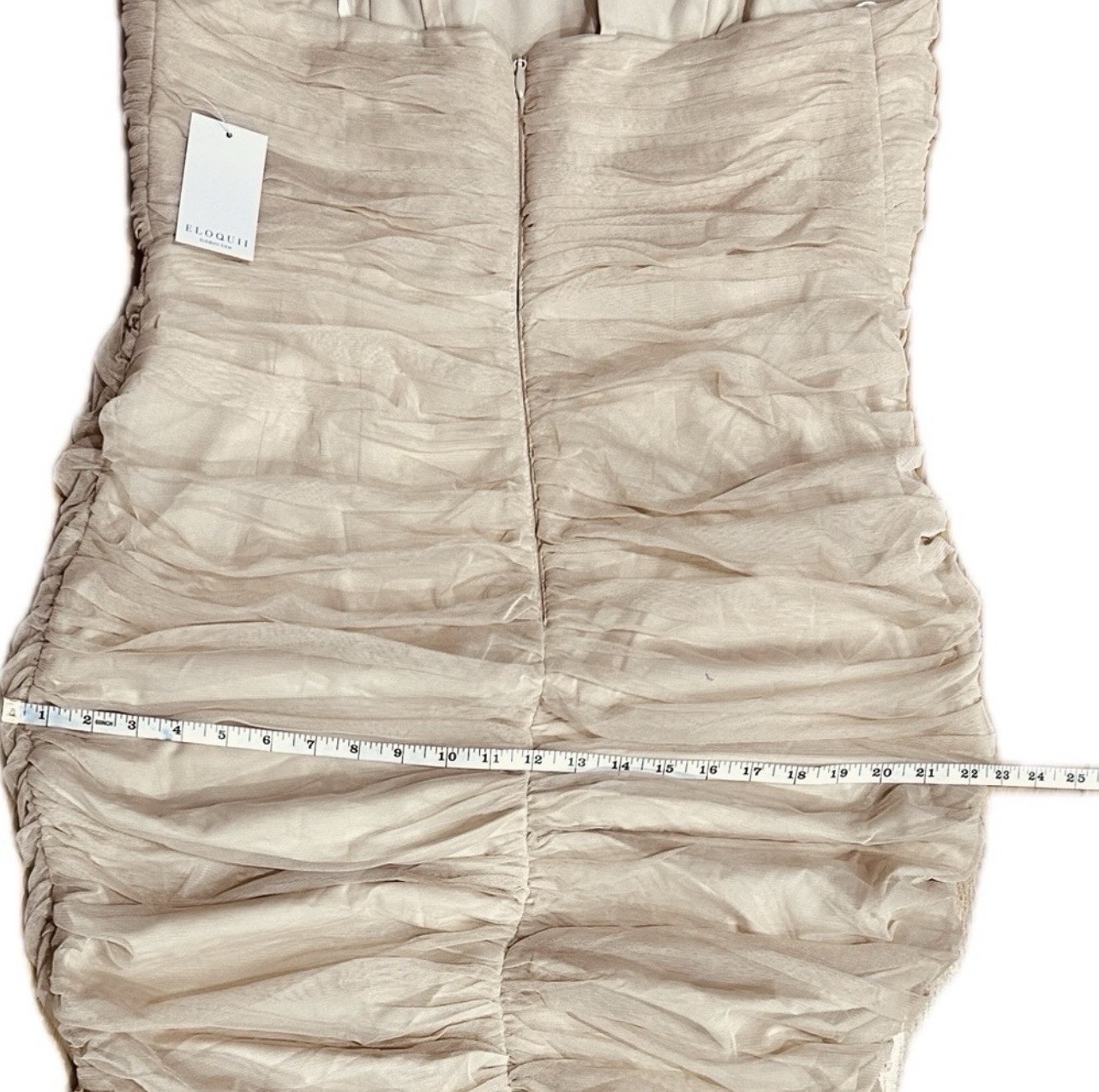 Eloquii SIZE 14 Beige Solid Ruched Square Neck Spaghetti Strap Midi Bodycon