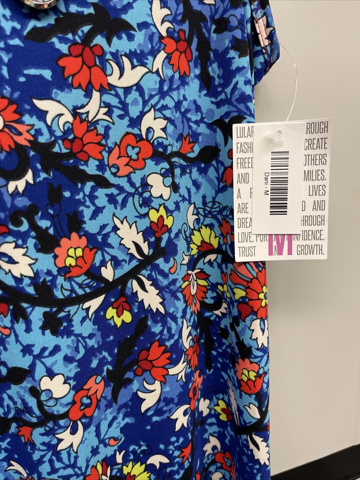 NWT Lularoe Medium Blue Orange White Green Floral Dani Long Column Dress