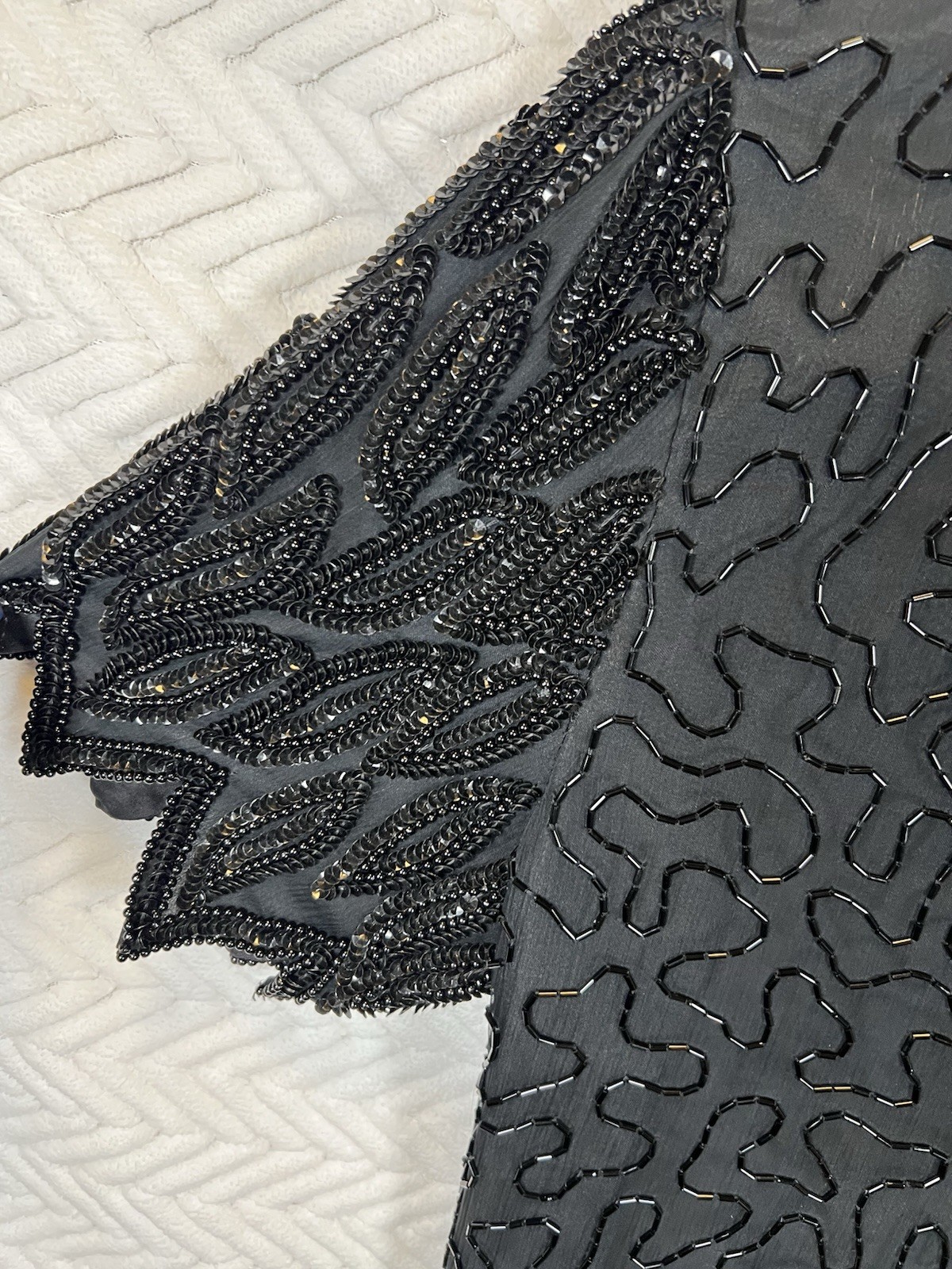 Vintage Laurence Kazar Black Beaded Silk Cocktail Dress Women’s PS Petite Small