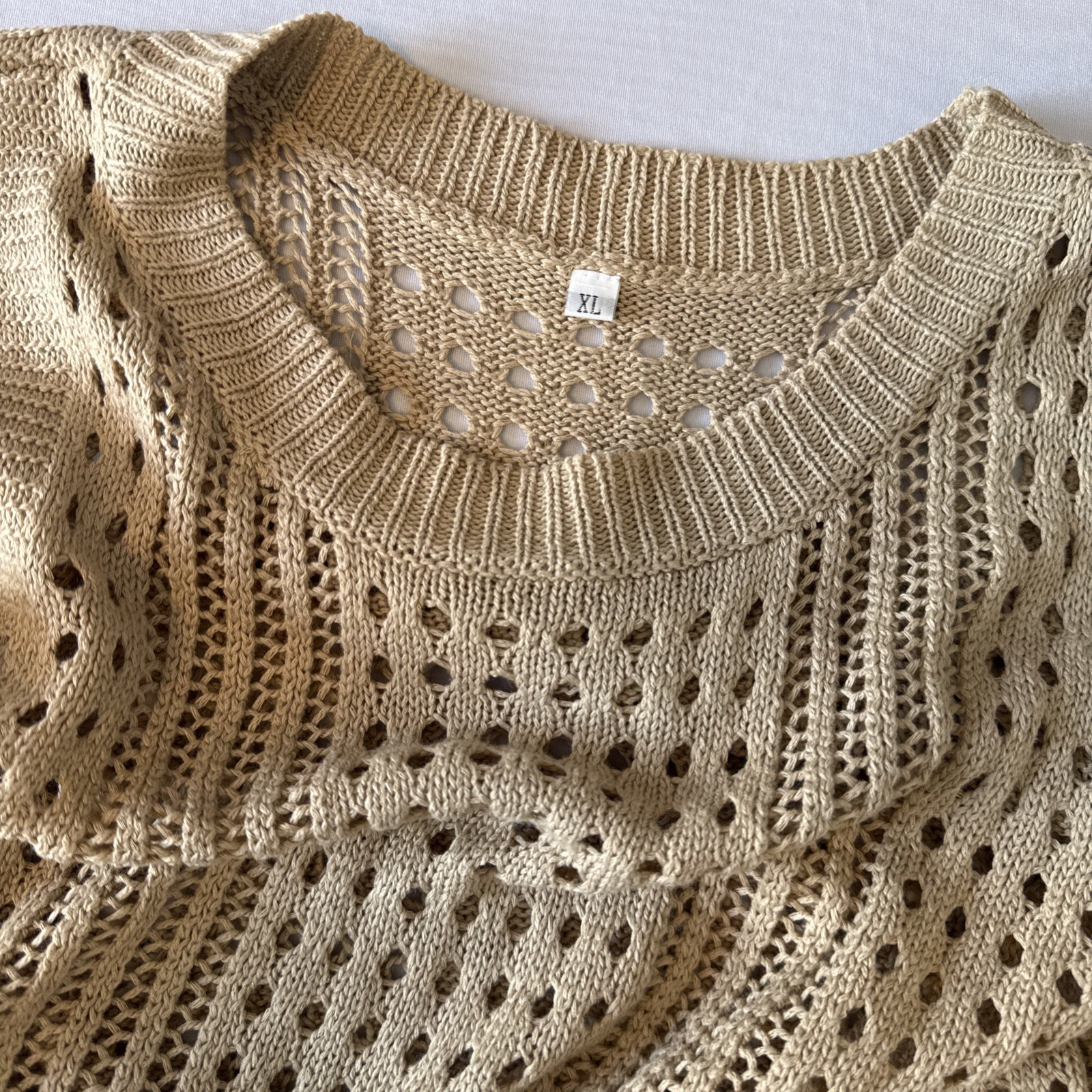Resortwear Crochet Open Knit Sleeveless Maxi Dress Cover Up XL Tan Beach Boho