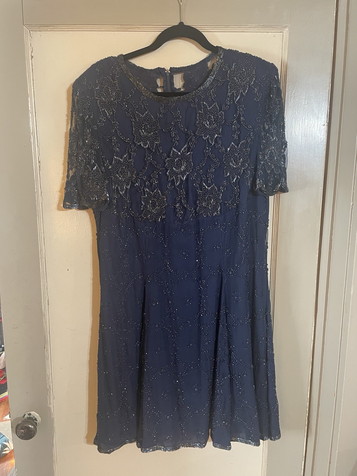 Creative Creations Vintage Couture 100% Silk Navy Beaded XLP
