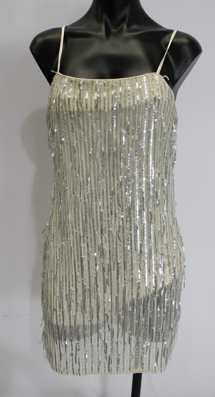 Blue Rain Women’s Sequin Fringe Sleeveless Mini Dress EH6 Champagne Medium