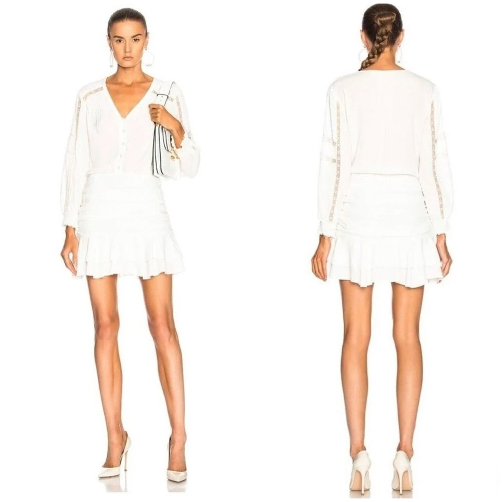 Veronica Beard Womens White Sarasota Ruched Ruffle Boho Mini Dress 8