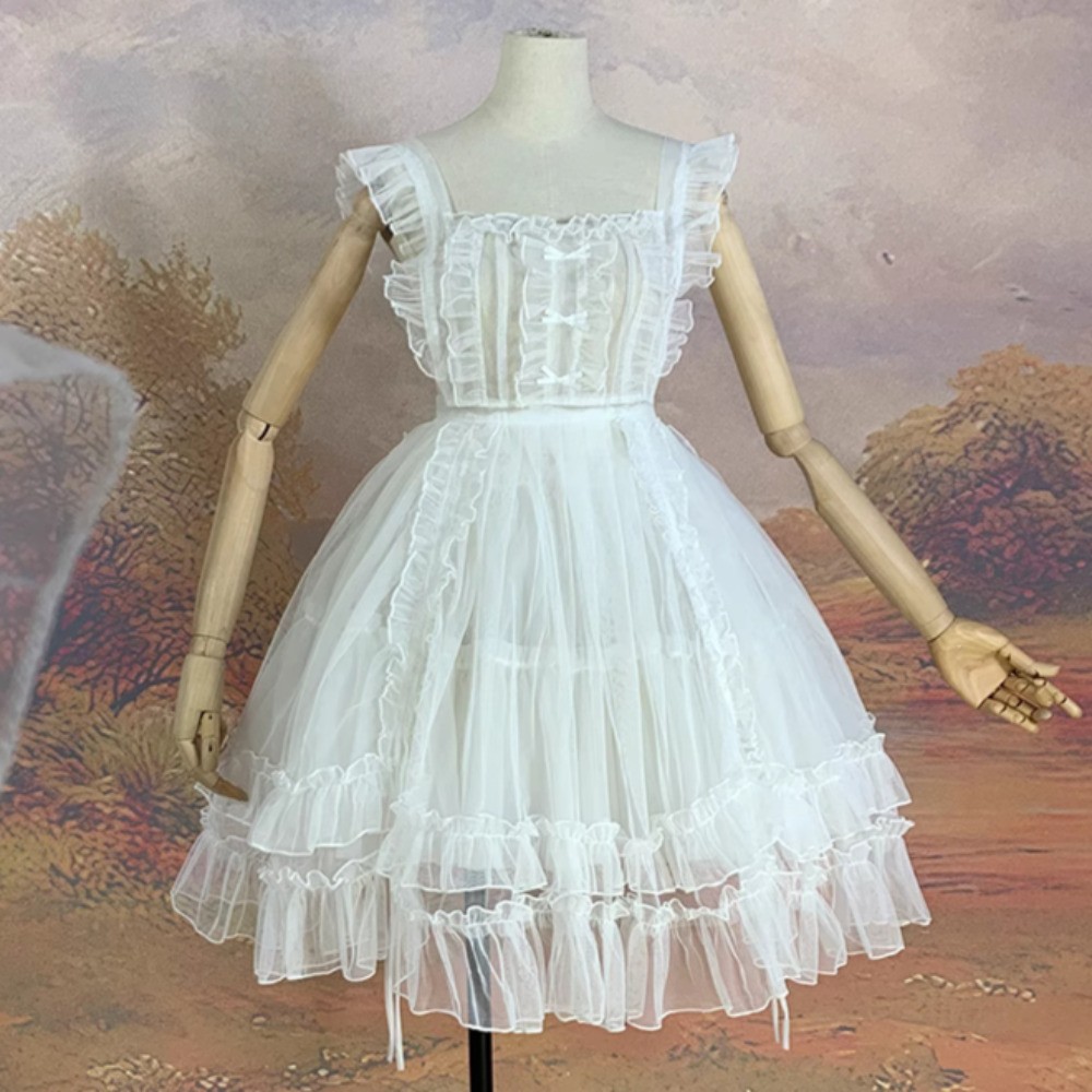 Lace Lady Lolita Mesh Dresses Sarong Japanese Ruffles Strappy Bow Fairy Fashion