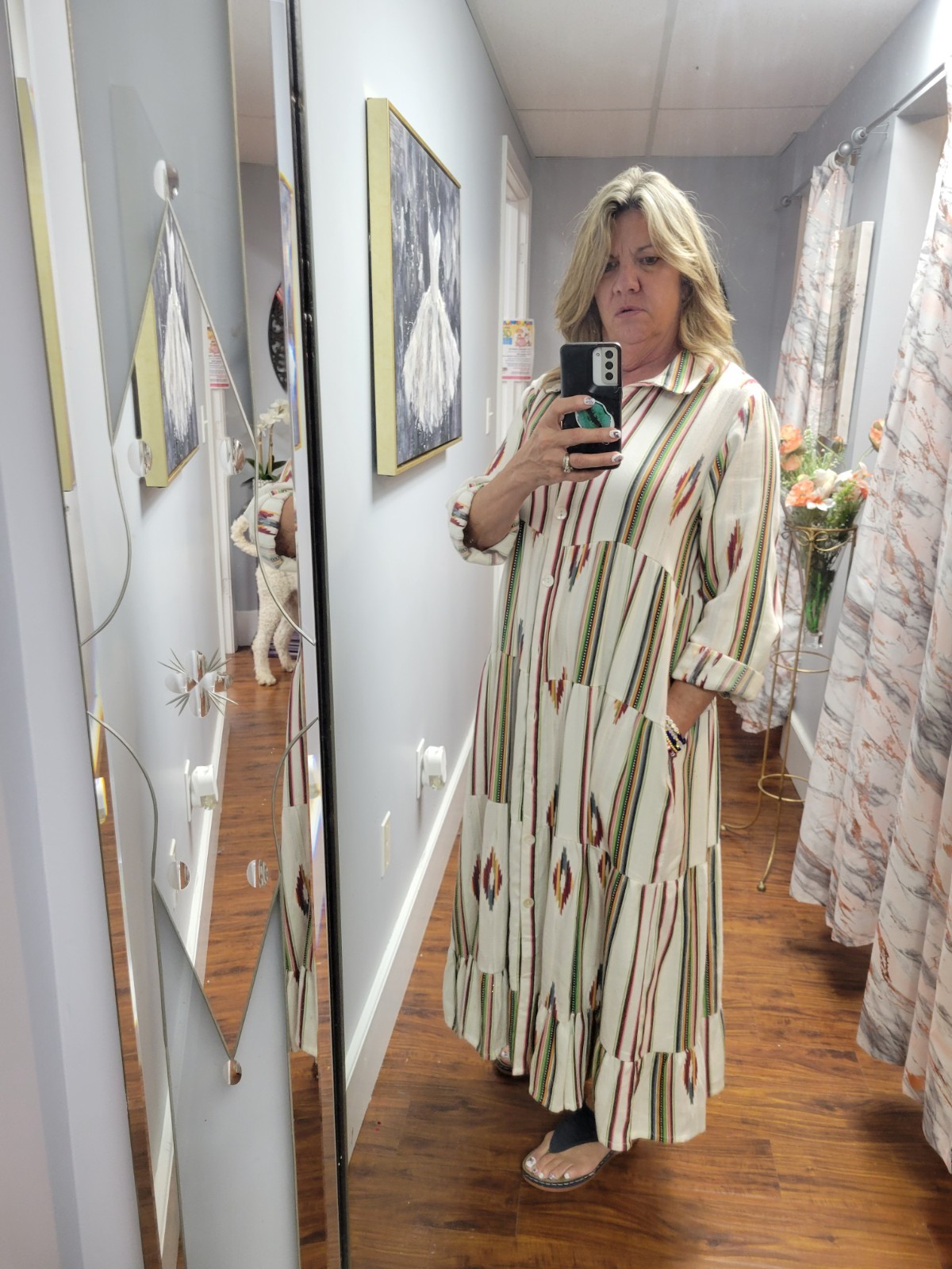 Jaded Gypsy Striped Duster Dress Womens medium Maxi Boho Hippie Indie W Pockets