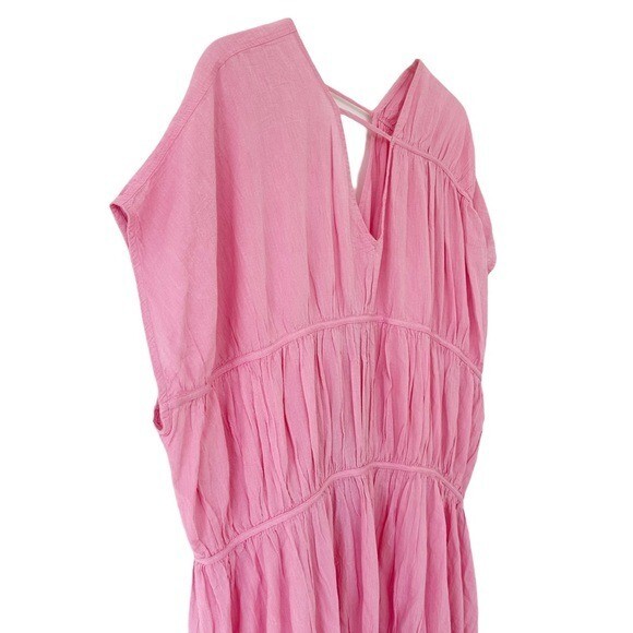 NWT Devotion Twins Chalkos Cotton Tiered Pink Asymmetrical Maxi Dress Size S