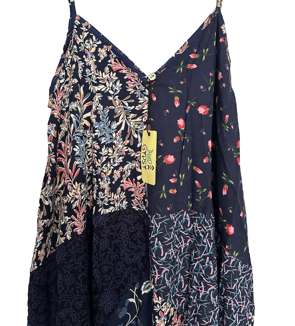 Jaded Gypsy S/M Sleeveless Patchwork Floral Maxi Dress in Navy Blue NWT