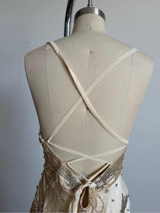$798 NWT For Love And Lemons “Elea” Beaded Slip Maxi Dress in Cream Sz XXS