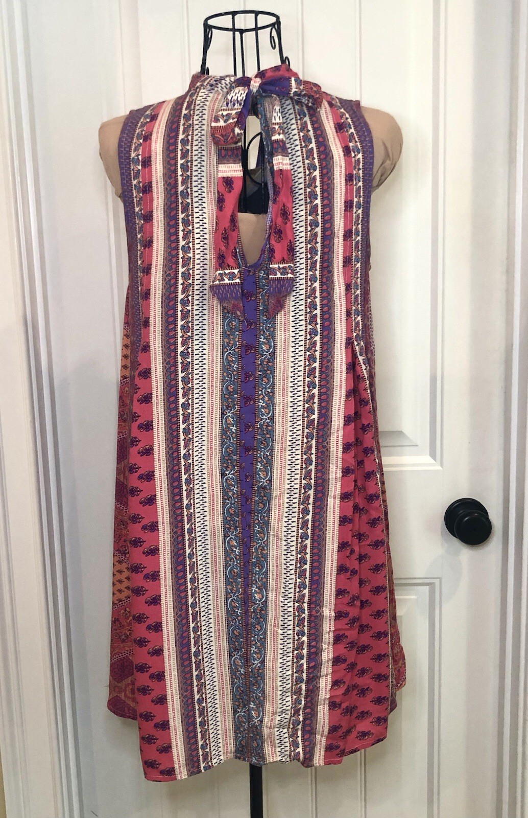 Jodifl Womens Small Bohemian Vibrant Patchwork Swing Shift Dress