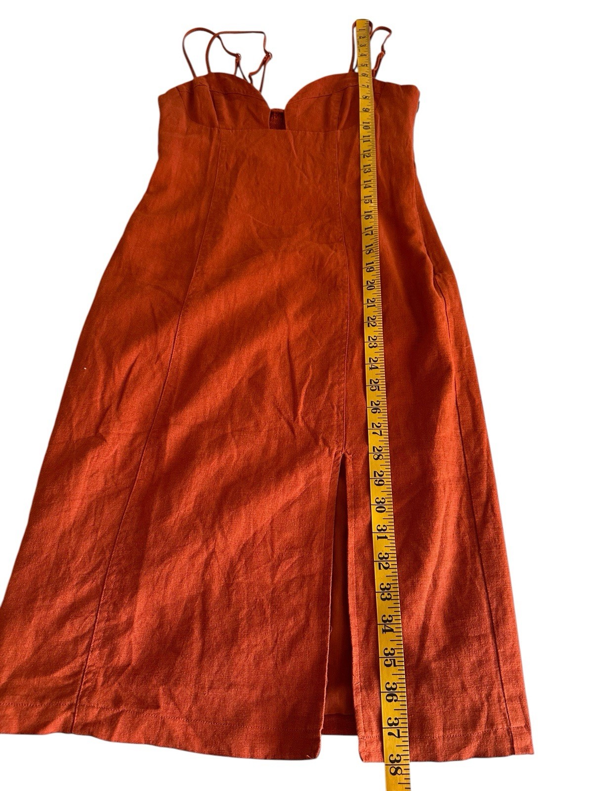 Forever 21 Rust Linen Dress Sleeveless Lined Adjustable Straps Cut Out Sexy SM