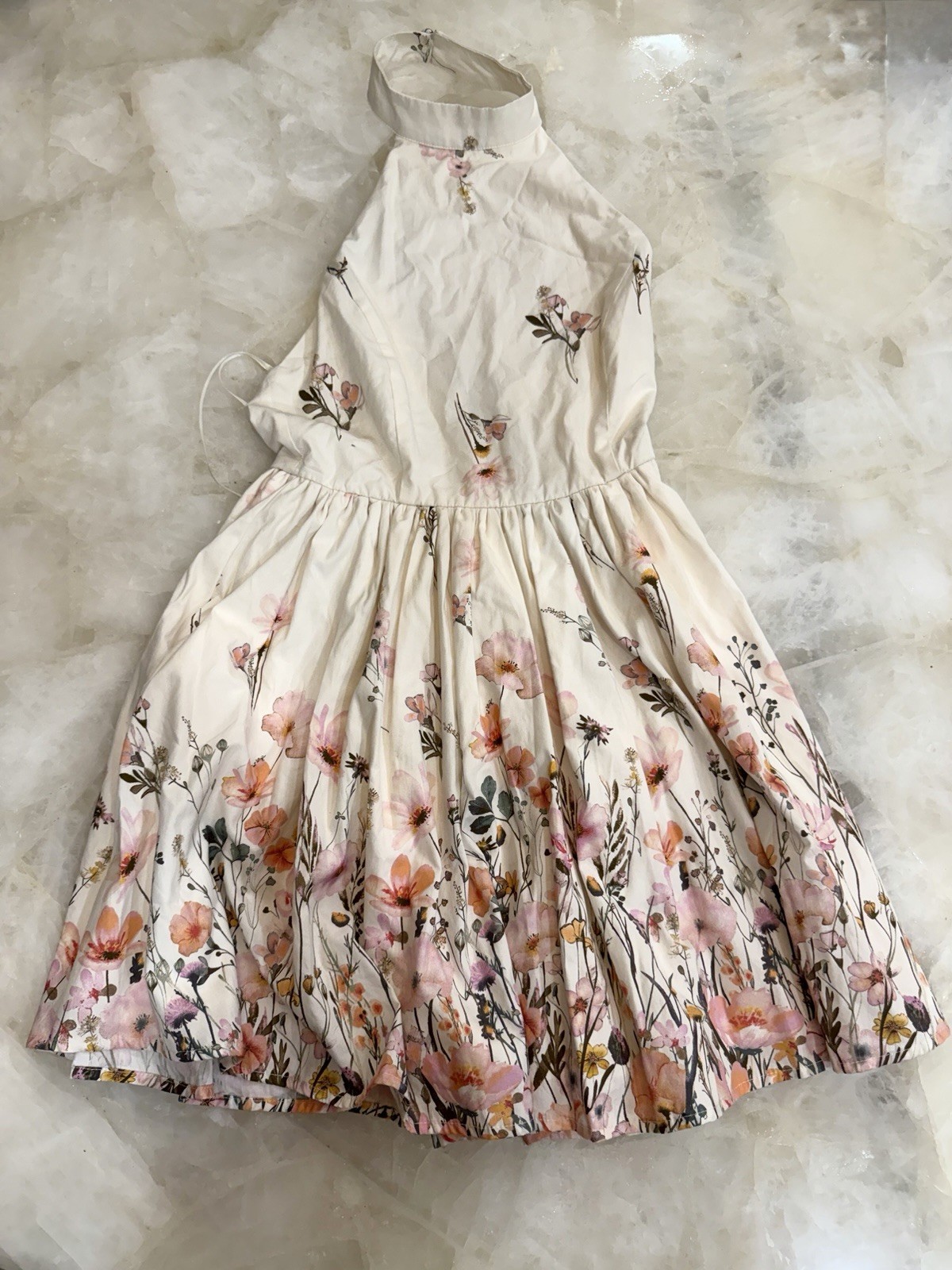 Altar’d State Halter Backless Midi Dress, XXS Cream Floral print