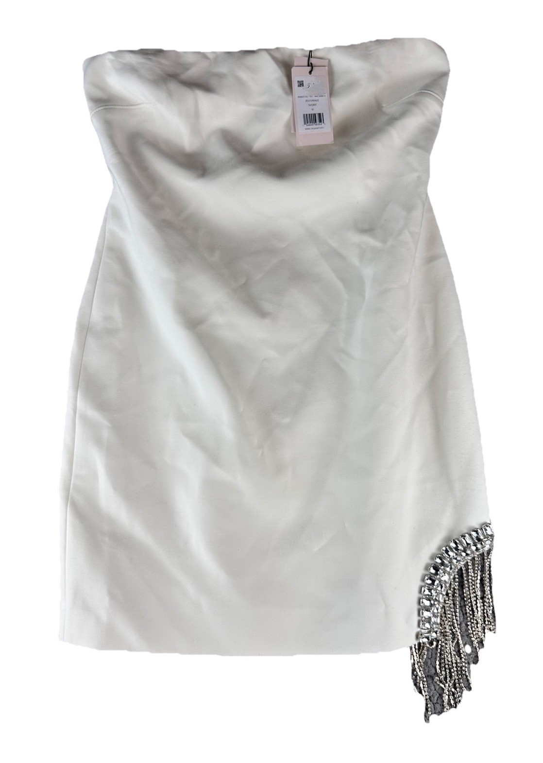 NEW Cinq a Sept Sammy Rhinestone Fringe Mini Dress Size 8 Off White Size 12